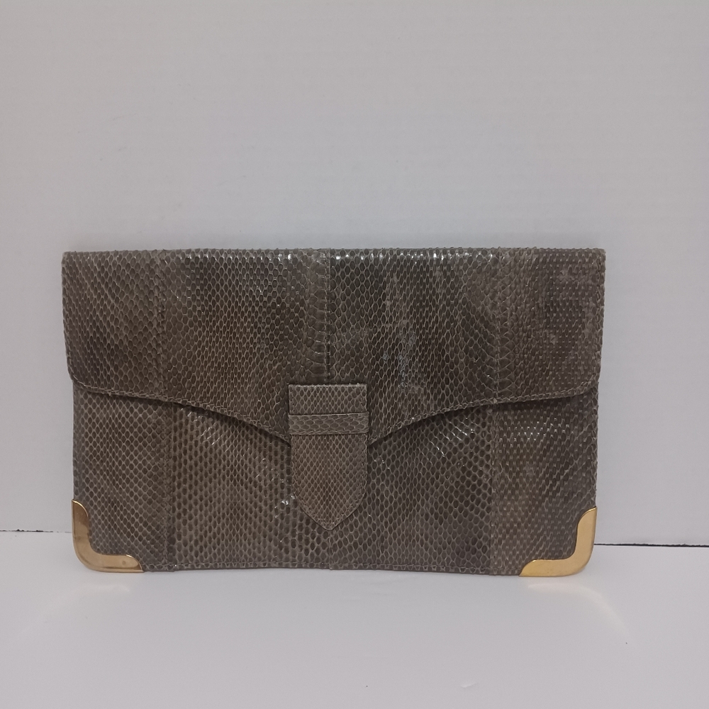 Vintage Small Snakeskin Clutch Purse Handbag by Dano Made in Belgium Brown
